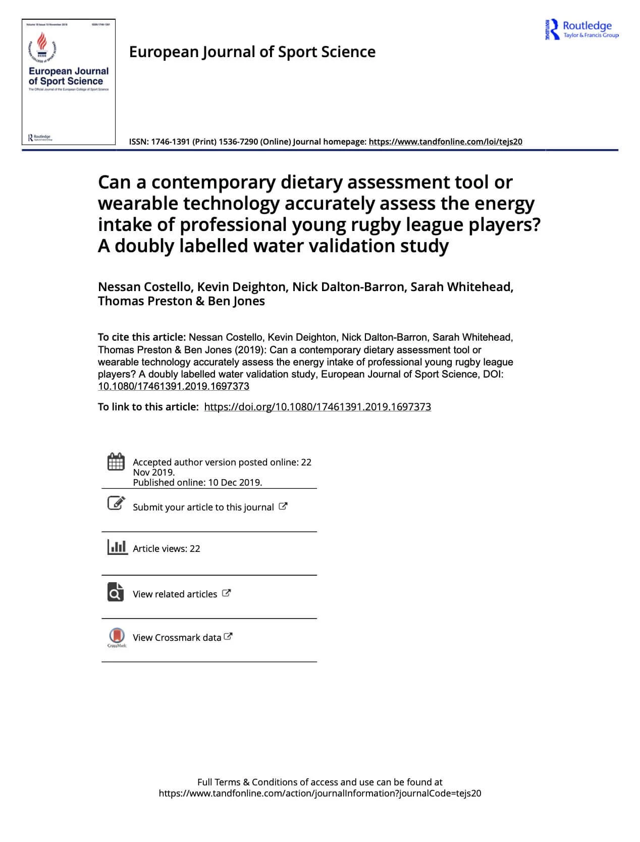 Can a contemporary dietary assessment tool or wearable technology accurately assess the energy intake of professional young rugby league players
