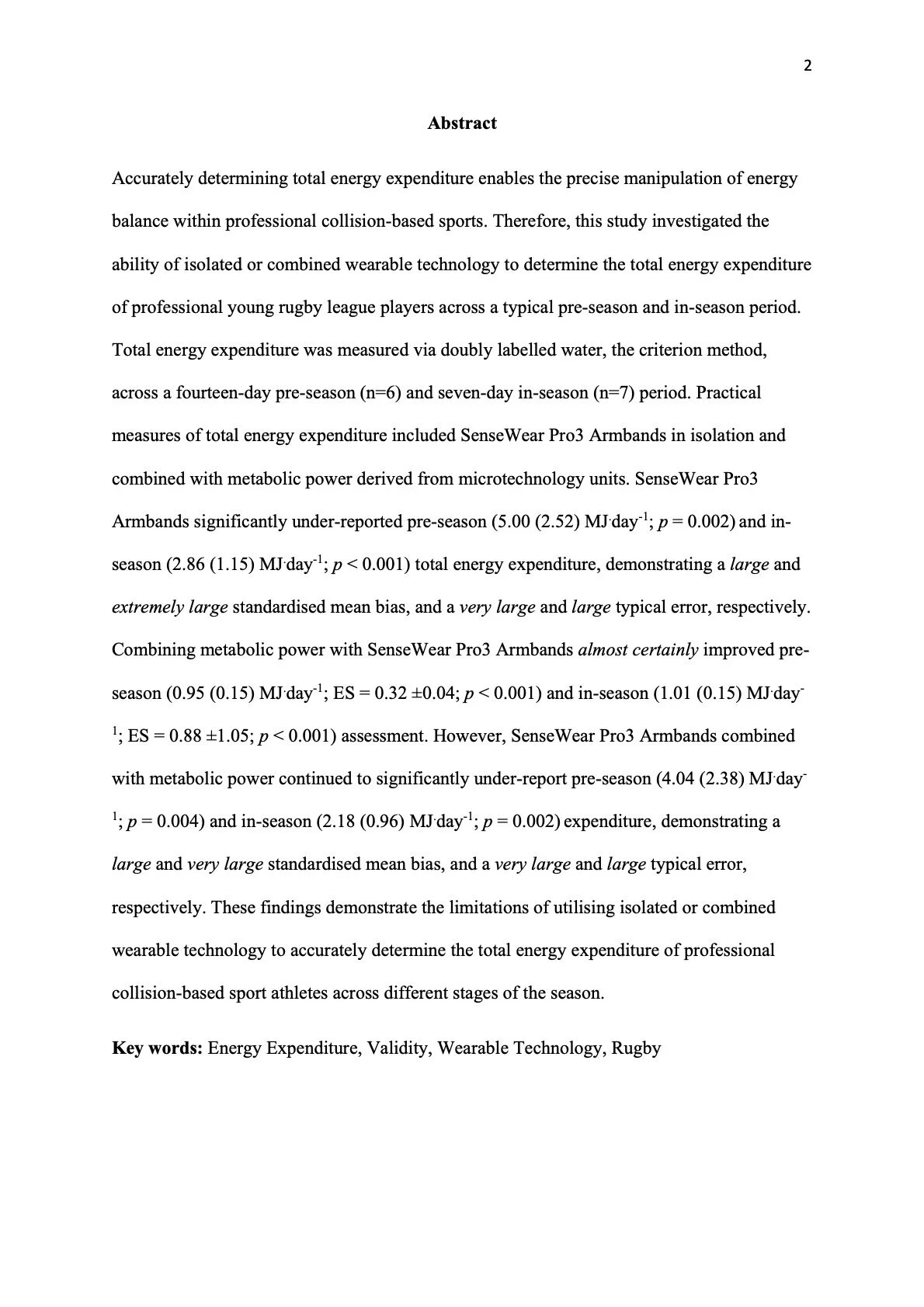 Isolated & Combined Wearable Technology Underestimate the Total Energy Expenditure of Professional Young Rugby League Players; A Doubly Labelled Water Validation Study