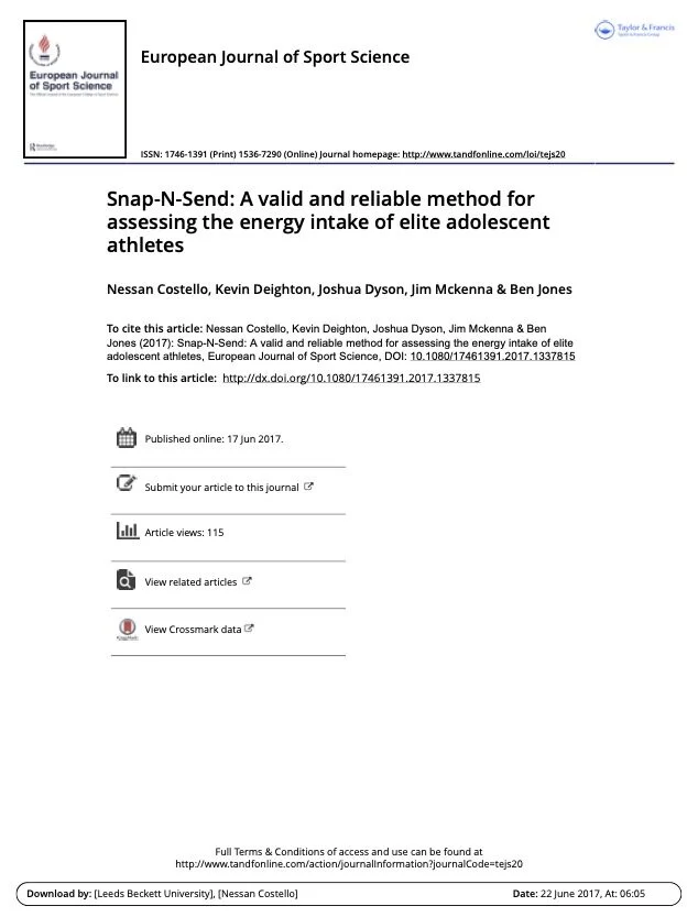 Snap N Send, A valid and reliable method for assessing the energy intake of elite adolescent athletes